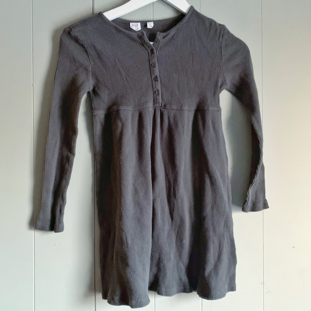 GAP Kids Girls Gray Waffle Knit Henley Baby Doll Dress M 10-12